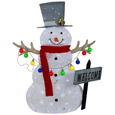 Northlight 3D Lighted "Welcome" Snowman Outdoor Christmas Decoration - 48" - Warm White LED