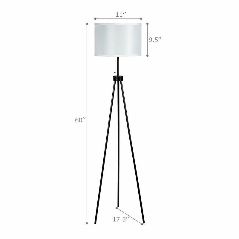 Costway Modern Metal Tripod Floor Lamp White Fabric Shade w/ Chain Switch Home & Office, 3 of 10