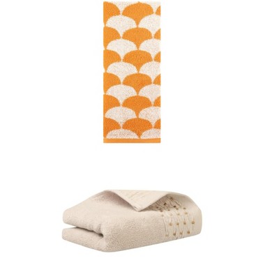 REGALWOVEN Cotton Geometric Absorbent Soft Decorative Hand Towel for Bathroom Hand Face Gym Spa 14" x 30"/13" x 29" 2 Pcs