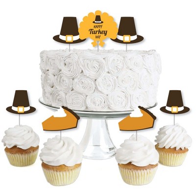 Big Dot of Happiness Happy Turkey Day - Dessert Cupcake Toppers - Thanksgiving Clear Treat Picks - Set of 24