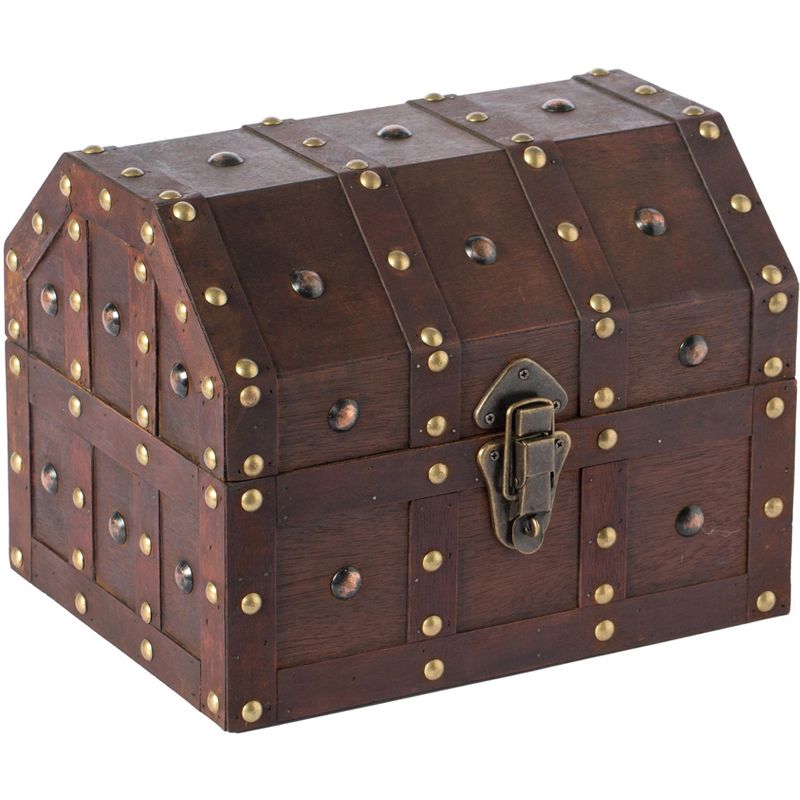 Vintiquewise Black Vintage Caribbean Pirate Chest with Decorative Nailed Design, 1 of 6