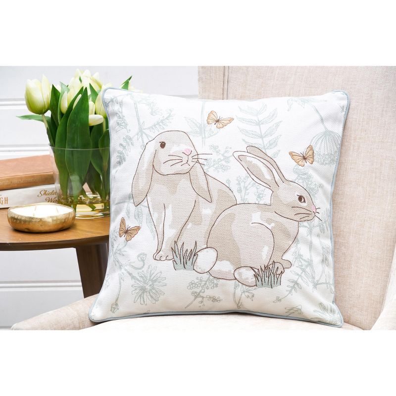C&F Home 18" x 18" Garden Toile Easter Bunnies Embroidered Decorative Throw Pillow, 4 of 6
