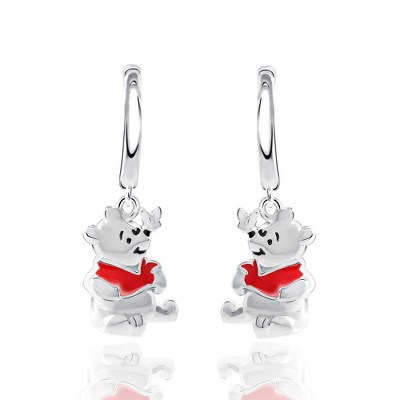 Disney Womens Winnie the Pooh Sterling Silver Charm Dangling Earrings