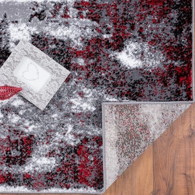 Red and Gray Abstract Synthetic Area Rug 2' x 7'