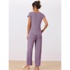 cheibear Women's Short Sleeve Top with Long Pants Modal Casual 2 Piece Loungewear Set - 3 of 4