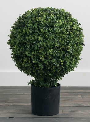 Green Plastic Boxwood Topiary in Black Pot, 27"