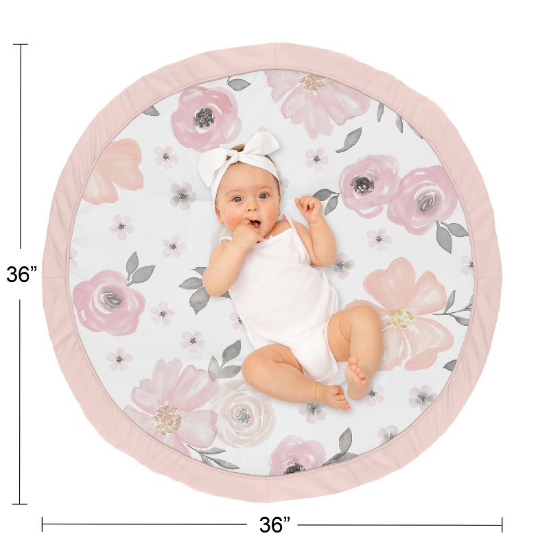 Sweet Jojo Designs Girl Baby Tummy Time Playmat Watercolor Floral Pink Grey and White, 5 of 6