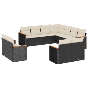 vidaXL 11 Piece Patio Sofa Set with Cushions Black Poly Rattan - Black and Cream Without Table - 1 of 4