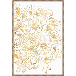 23"x33" Rose floral art in gold by Rosana Laiz Blursbyai Framed Canvas Wall Art Print Bronze - Amanti Art: Hand-Stretched, Modern Decor - 1 of 4