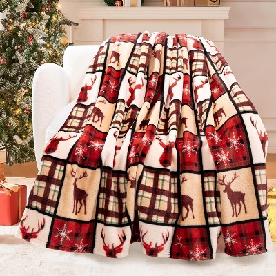 Halloween Fleece Throw Blanket, Pumpkin, Leaves Fall Plaid Blanket, Soft Fuzzy Plush for Couch Sofa or Bed, Luxury Flannel Lap Blanket