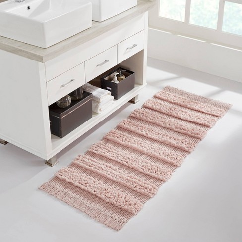 Vcny 24"x60" Savannah Fringe Striped Bath Rug Runner Pink: Cotton ...