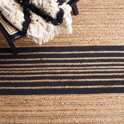 Artisanal Black Stripe Hand-Woven Jute 6' Square Rug