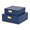 Cheung's Lithos Vintage Square Style Set of 2 Boxes with Stitched Accents & Gold Handles - Blue - 4 of 4