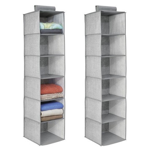 mDesign Long Fabric Over Closet Rod Hanging Organizer, 6 Shelves - Charcoal Gray