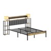 NicBex Queen Upholstered Bed Frame with LED and Charging Station,Velvet Headboard with Bookcase Shelves,No Box Spring Needed,Gray/Brown - 2 of 4