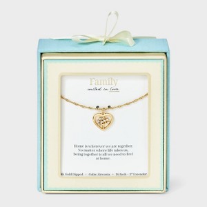 14K Gold Dipped Cubic Zirconia Family Tree Heart Necklace - Gold - 1 of 4
