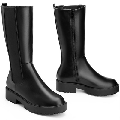 BLISSFUL STEP Women's Platform Mid Calf Chelsea Boots