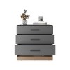 Alder 27" High Three Drawer Dresser And Open Shelf, Bedroom, Entryway, Side Board, Matte Gray - Natural Oak - 3 of 4