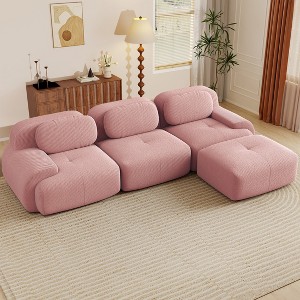 AENKYO 4 Seats with 2 Ottomans Modular Corduroy Sectional Sofa, Easy Assembly Required & Ergonomic Support Non-Slip Base Design - 1 of 4