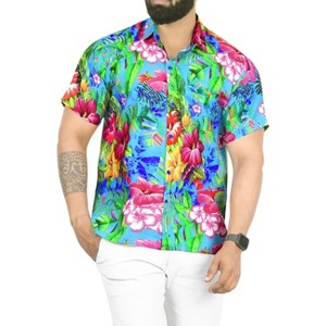 LA LEELA Men's Hawaiian Shirts Short Sleeve Button Down Shirt Floral Shirt Men Boho Holiday Casual Summer Beach Shirts for Men Funny - 1 of 4