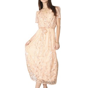 Anna-Kaci Women's V Neck Sequin Wedding Party Maxi Dress Wrap Lace Floral Embroidery Sparkly Evening Long Dress- Medium,Champagne - 1 of 4