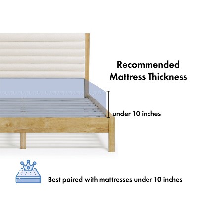 Natural Queen Platform Bed with Boucle Upholstered Headboard