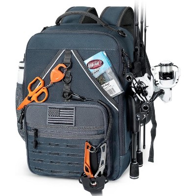 Fishing Tackle Backpack, With 2 Rod Holders,Fishing Gear and Equipment With Large Gear Storage