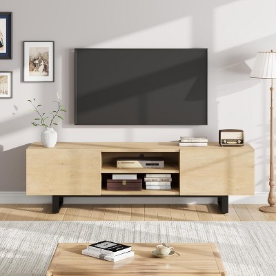 Industrial TV Stand for 80 in, Modern Entertainment Center with 2 Drawers, Wooden Media Cabinet with Heavy Duty Leg and Open Storage, for Living Room