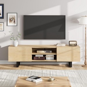 Industrial TV Stand for 80 in, Modern Entertainment Center with 2 Drawers, Wooden Media Cabinet with Heavy Duty Leg and Open Storage, for Living Room - 1 of 4