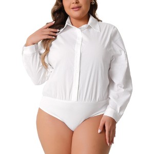 Agnes Orinda Women's Plus Size Button Down Long Sleeve Business Casual Collared One Piece Adult Bodysuits - 1 of 4