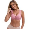 INSPIRE CHIC Women's Lace Front Closure Full Cup Wireless V-Neck Wide Straps Soft Breathable Push Up Everyday Bras - 4 of 4