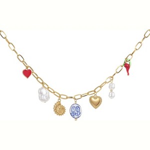 Stainless Steel Gold Plated Charm Necklace with Heart Pearl Pepper Conch Ceramic Pendant Necklace for Women Collares Chokers Jewelry - 1 of 4