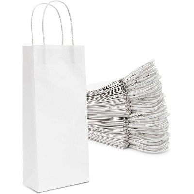 Bright Creations 50-Pack Wine Gift Bag White Kraft Paper Wine Bags for Gifting Bottle of Wine Sturdy Carrier Holder Handle Wedding Birthday Parties