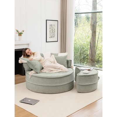 NicBex Oversized Round Soft Chenille Single Sofa with Ottoman & Pillows,Comfy Sleeper Chair for Living Room,Bedroom,Guestroom