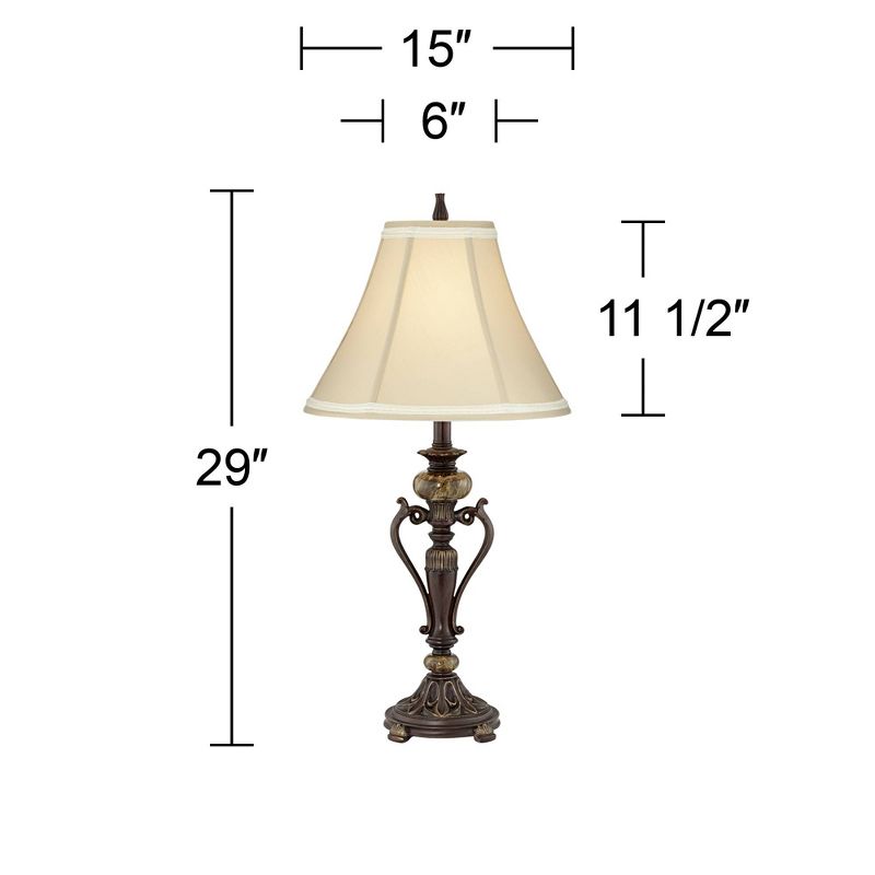 Kathy Ireland Amor Traditional Table Lamp 29" Tall Bronze Marble Cream Flared Bell Shade for Bedroom Living Room Bedside Nightstand Office Home Family, 4 of 6