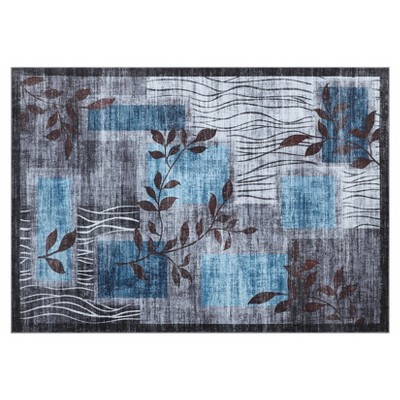 Washable Runner Rug, Modern Floral Geometric Grey Hallway Carpet, Soft Low-Pile Runner for Kitchen, Bathroom, Bedroom, Laundry & Hallway Use