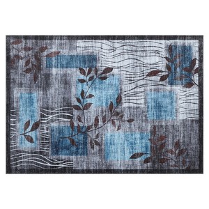 5*7 Washable Rug, Modern Floral Geometric Grey Hallway Carpet, Soft Low-Pile Runner for Kitchen, Bathroom, Bedroom, Laundry & Hallway Use - 1 of 4