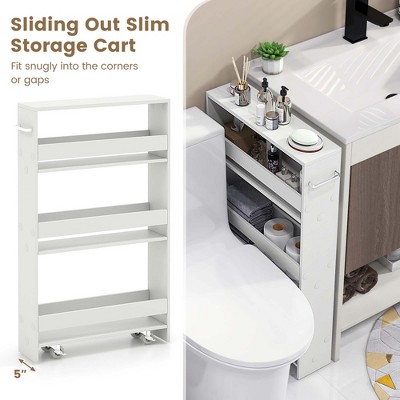Costway 4-Tier Slim Storage Cart with Open Shelves Rolling Kitchen Cart on Wheels Narrow White