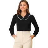 Allegra K Women's Peter Pan Collar Shirt Crochet Trim Long Sleeve Chiffon Work Office Blouse