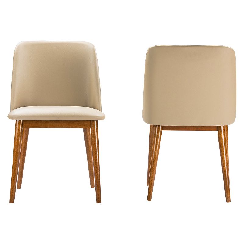 Lavin Mid-Century Faux Leather Dining Chairs - Brown Walnut/Beige (Set Of 2) - Baxton Studio: Upholstered, Wood Legs, Armless, 3 of 6