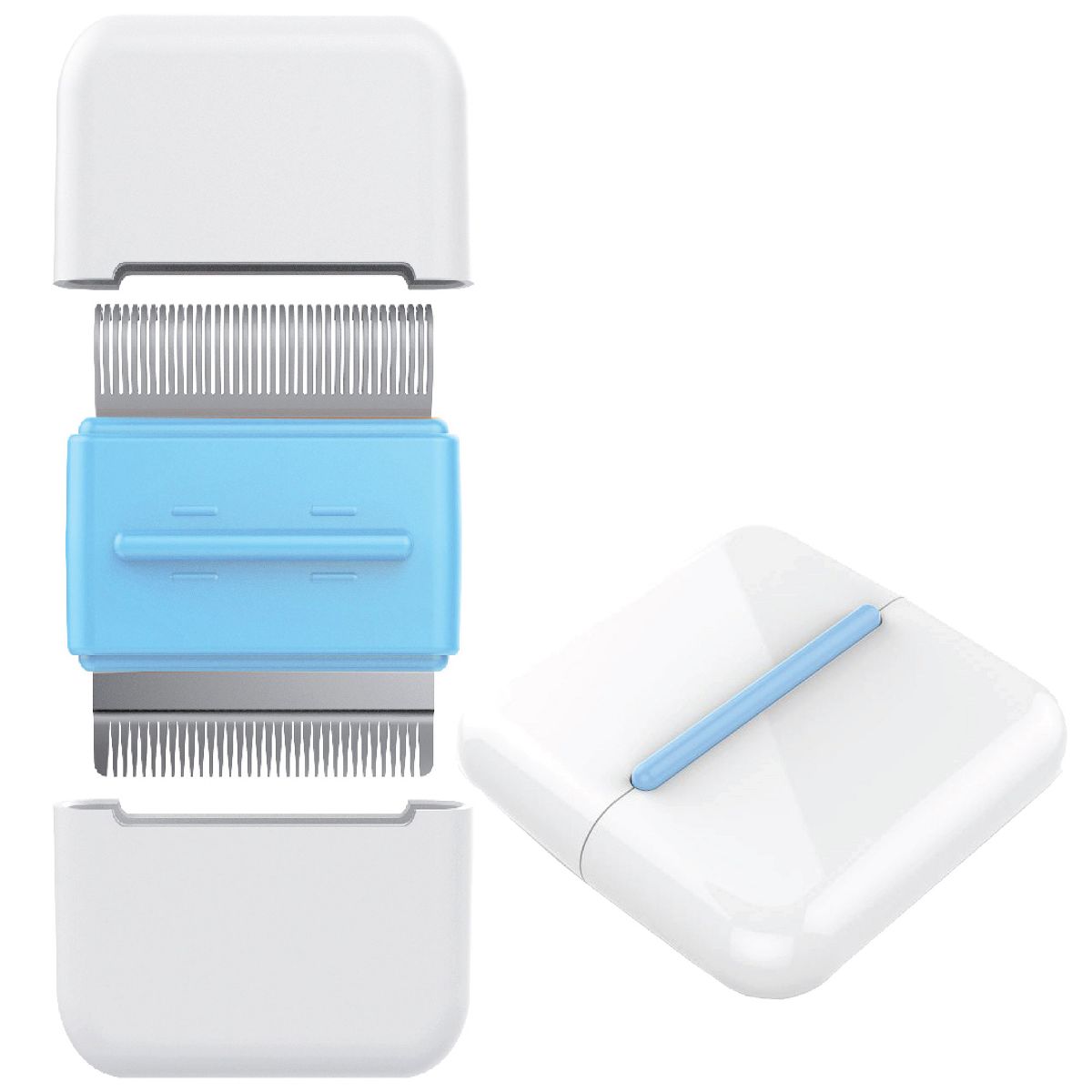 Pet Life Zipocket 2-in-1 Underake and Stainless Steel Travel Grooming Pet Comb, Blue