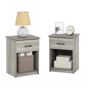 Furinno 2PCS Mid-Century Nightstand Multipurpose End Table Accent Side Table W/Drawer & Open Storage Cube for Bedroom,Living Room,French Oak Grey - 1 of 4