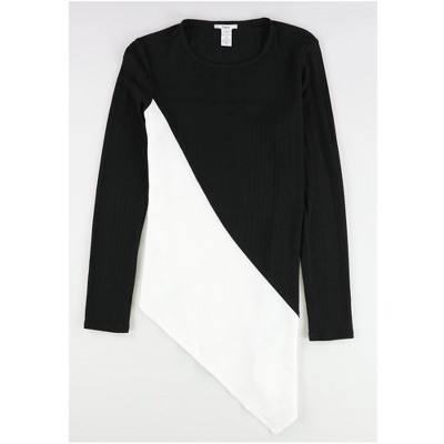 bar III Womens Mixed-Media Asymmetrical Top Embellished T-Shirt