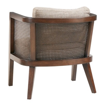 Sonia Mid-Century Walnut Wood Accent Chair with Camel Cushions