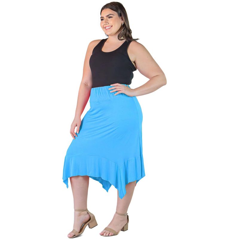 24seven Comfort Apparel Plus Size Solid Color Knee Length Elastic Waist Handkerchief Skirt, 2 of 5