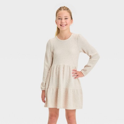girls cream dress long sleeve SHEIN Tween Girls Elegant Long Sleeve Ruched Midi A-Line Dress,Cream White  Autumn Cocktail Party Casual Solid Beige Ivory Mother Daughter Matching  Outfits