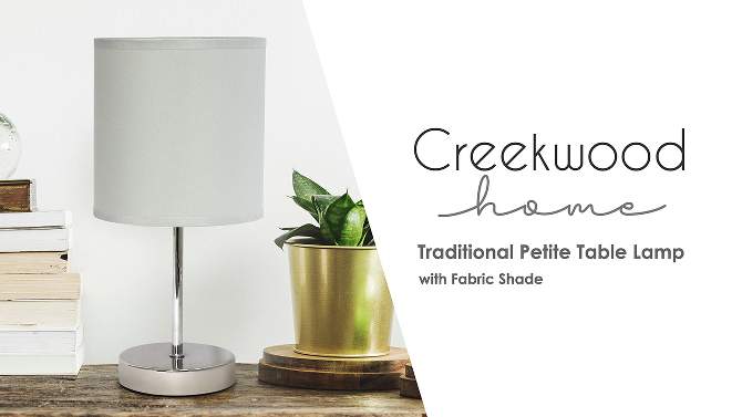 11.81" Traditional Petite Metal Stick Bedside Table Desk Lamp in Chrome with Fabric Shade - Creekwood Home, 2 of 9, play video