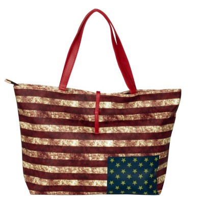 Slickblue Women’s Shoulder Bag, Multiple Compartments, American Flag Tote, Tri-Color, 14"x4"x12"