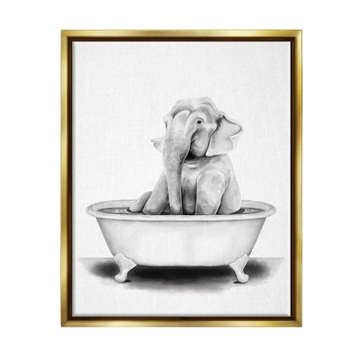 Stupell Industries Elephant In A Tub Funny Animal Bathroom Drawing