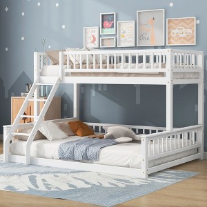 NicBex Twin XL over Queen Bunk Bed Wood Frame Bed Frame with Inclined Ladder and Guardrails, No Box Spring Required - 1 of 4
